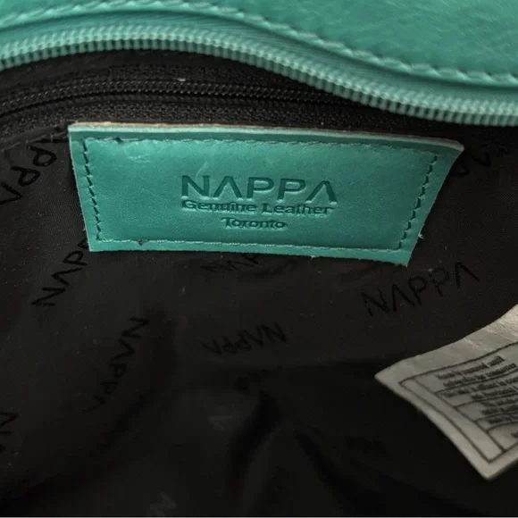 Aqua/Camel Leather Bag - NEW - Nappa Leather Handbag - Leather Purse - Picture 5 of 15